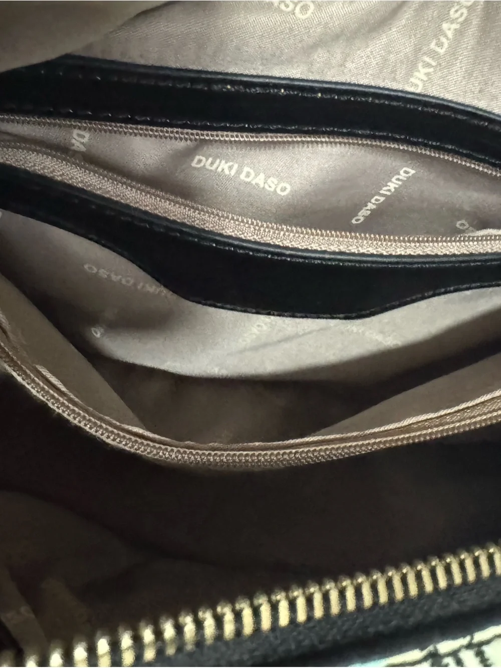 Black Patent Crossbody Bag with Perfume Bottle Print